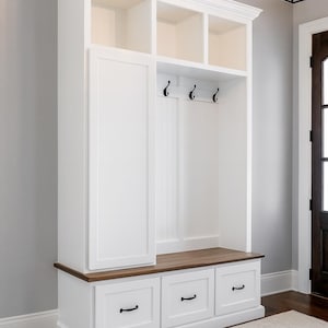 Oregon Mudroom Storage Bench | Entryway Hall Tree with Hooks & Shoe Storage | Custom Built (3-section) image 1