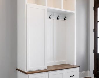 Oregon Mudroom Storage Bench | Entryway Hall Tree with Hooks & Shoe Storage | Custom Built (3-section)