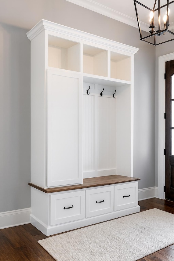 Oregon Mudroom Storage Bench | Entryway Hall Tree with Hooks & Shoe Storage | Custom Built (3-section)