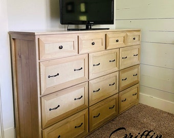 Marietta Wooden Dresser – 13-Drawer Solid Wood Bedroom Storage – Farmhouse Rustic Dresser – Handmade Furniture