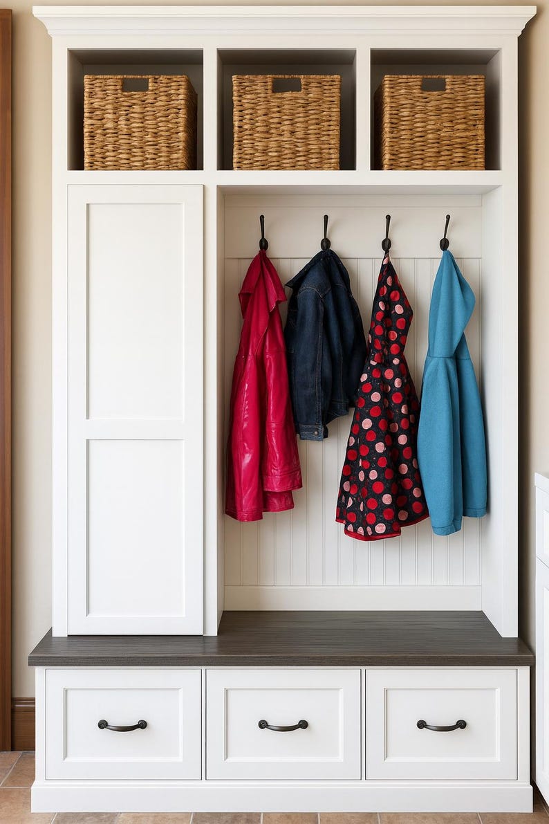 Oregon Mudroom Storage Bench | Entryway Hall Tree with Hooks & Shoe Storage | Custom Built (3-section) image 6