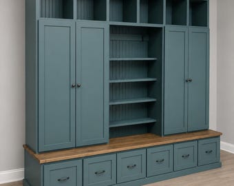 Tennessee Handmade Farmhouse Hall Tree with Bench & Shoe Storage