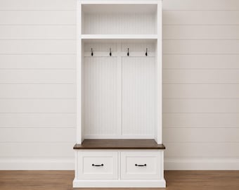 Nashville Rustic Farmhouse Mudroom Bench: Entryway Hall Tree with Cubbies (2-section)
