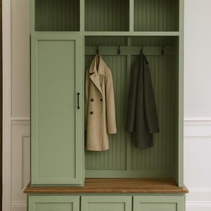 Oregon Mudroom Storage Bench | Entryway Hall Tree with Hooks & Shoe Storage | Custom Built (3-section) image 2