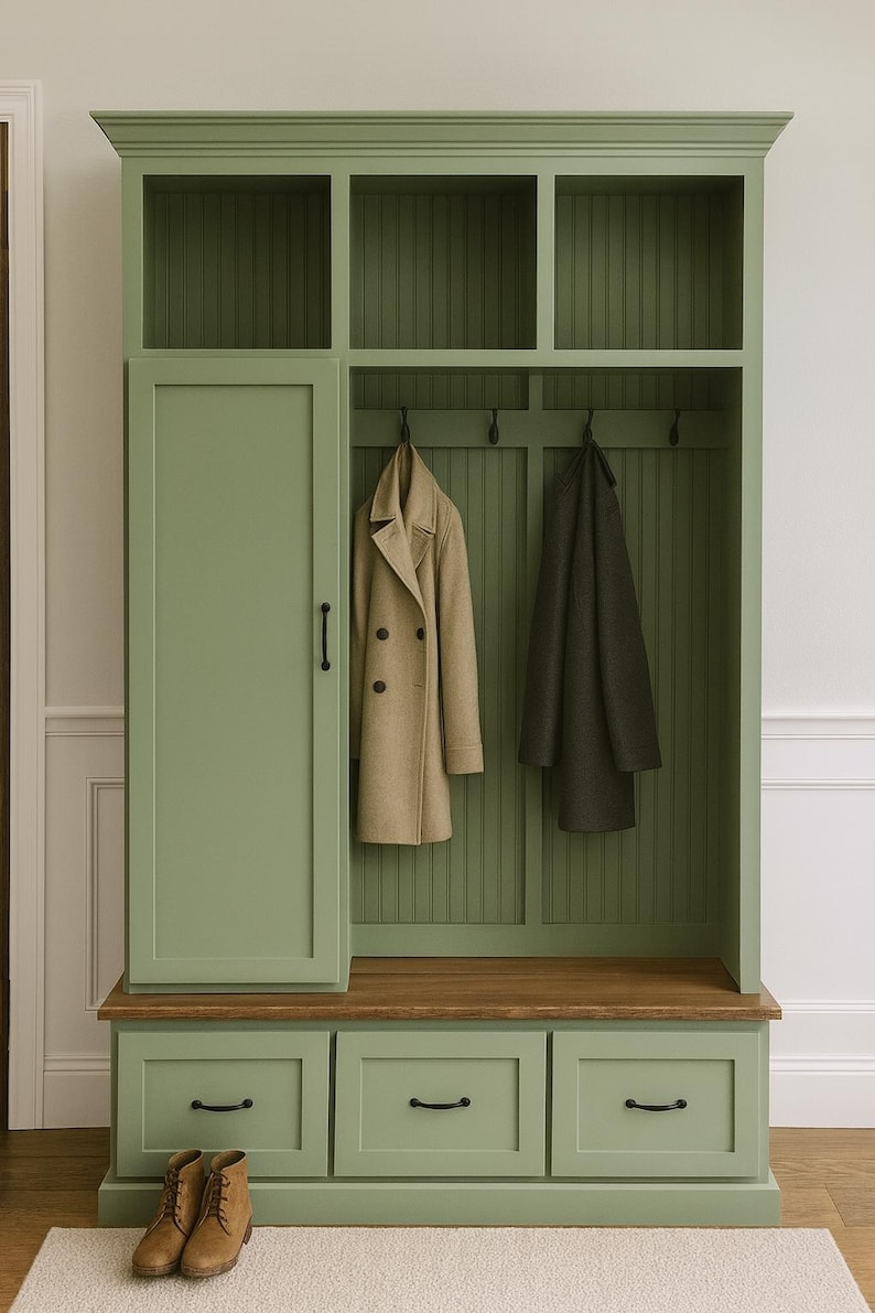 Oregon Mudroom Storage Bench | Entryway Hall Tree with Hooks & Shoe Storage | Custom Built (3-section) image 2