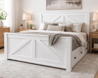 Brooklyn Handmade Solid Wood Bed Frame with Storage Drawers: Rustic Platform Bed