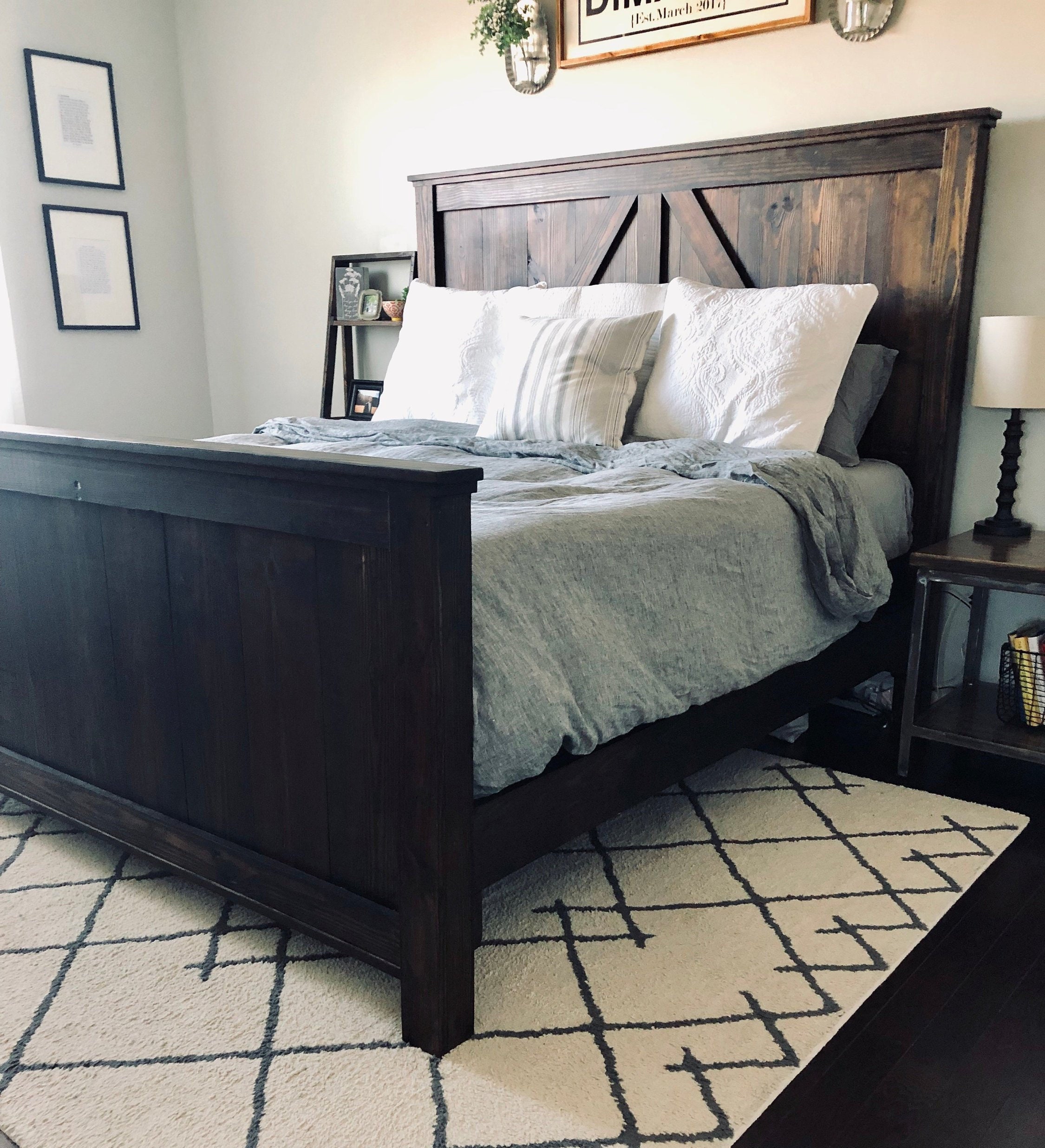 Stained wood bed frame deals