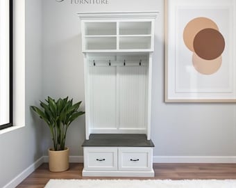 Branson Handmade Hall Tree: Entryway Bench with Shoe Storage & Coat Hooks (2-section)