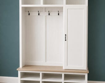 Fort Myers Handcrafted Hardwood Hall Tree: Entryway Mudroom Bench with Shoe Storage (3-section)