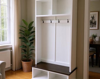 Pennsylvania Mudroom Bench with Shoe Storage | 2-Section Entryway Organizer | Custom Handmade Furniture