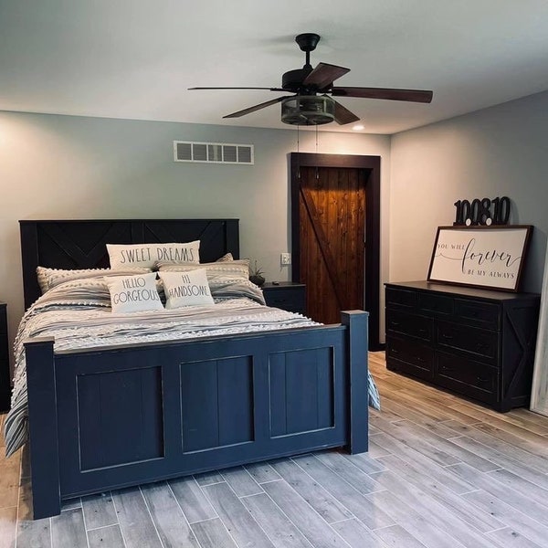 Griffin Handmade Solid Wood Bed Frame: Rustic Farmhouse Style