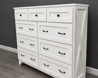 Saint Louis Handmade Hardwood 9-Drawer Dresser: Farmhouse Bedroom Storage