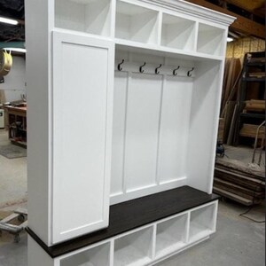 Mudroom bench for entryway with coat rack and shoe storage by Griffin Furniture