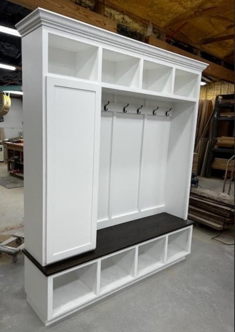 Mudroom bench for entryway with coat rack and shoe storage by Griffin Furniture