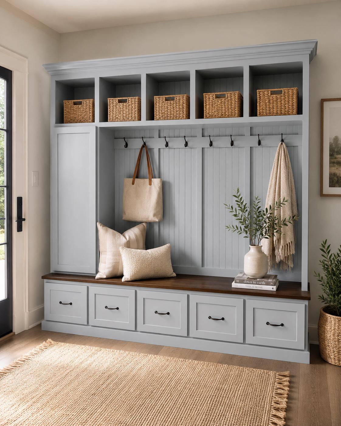 Oregon Handcrafted Mudroom Bench With Shoe Storage: 5-section