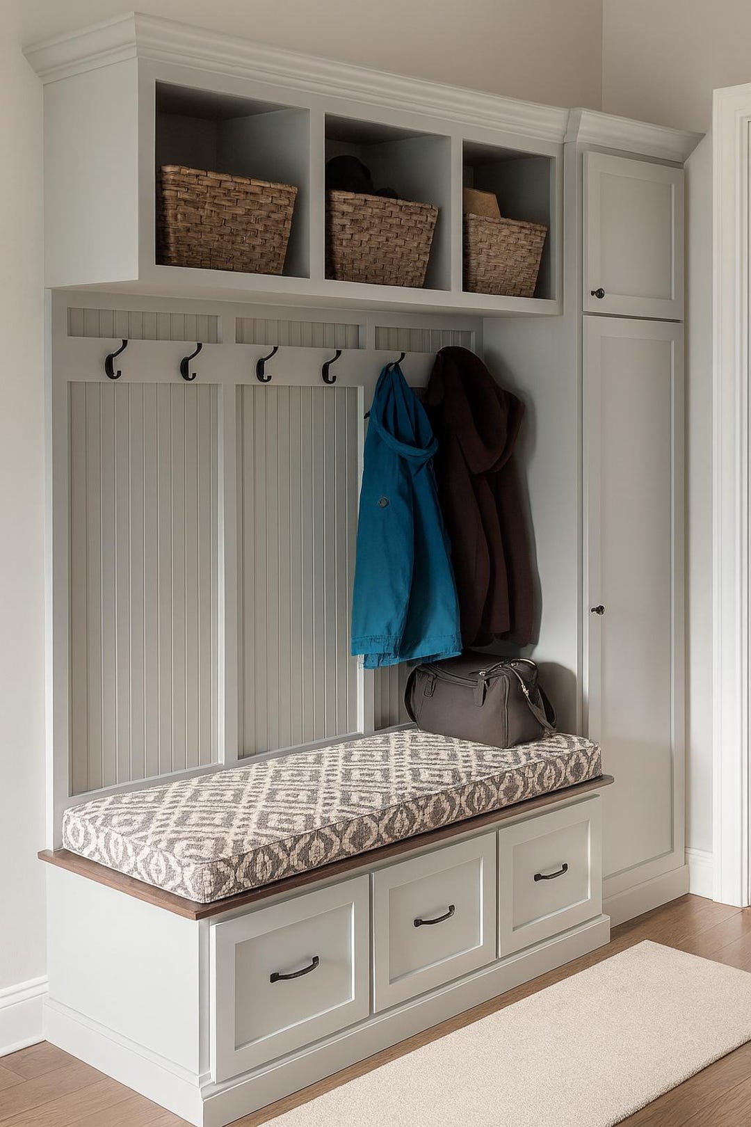 Indiana Custom Entryway Bench With Storage Coat Rack: Mudroom