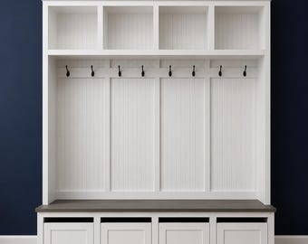 Orlando Handmade Farmhouse Hall Tree Bench : Mudroom with Shoe Storage & Coat Rack