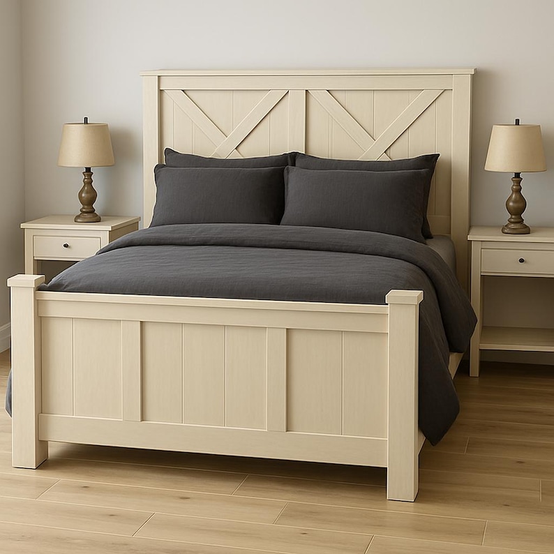 Cape Coral Rustic Wood Bed Frame: King Size Storage, Farmhouse Bedroom Furniture Natural Linen