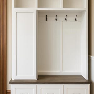 Oregon Mudroom Storage Bench | Entryway Hall Tree with Hooks & Shoe Storage | Custom Built (3-section) image 8