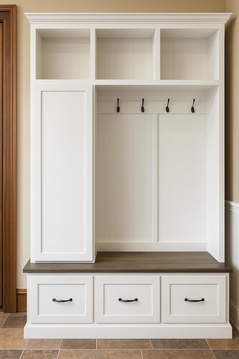 Oregon Mudroom Storage Bench | Entryway Hall Tree with Hooks & Shoe Storage | Custom Built (3-section) image 8
