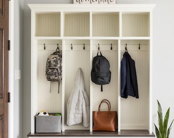 Merrick Hall Tree with Bench: Custom Entryway Organizer, Shoe Storage (4-section)