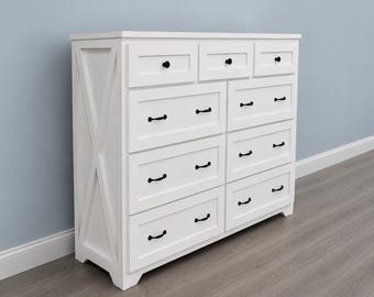 Saint Louis Handmade Hardwood 9-Drawer Dresser: Farmhouse Bedroom Storage