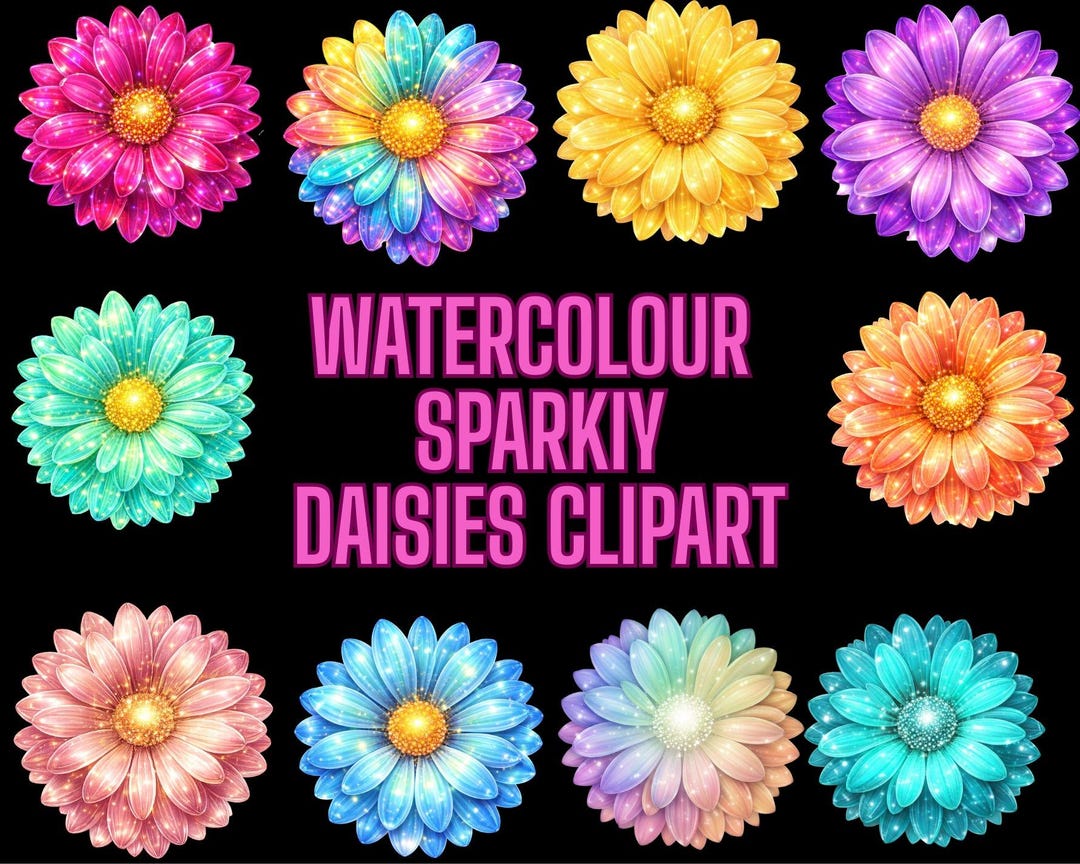 Watercolor Daisy Flowers Clipart Set, Floral Transparent Background ...