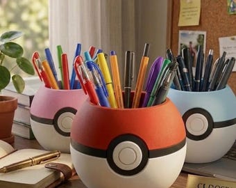 Customizable Pokéball Pencil Cup – Fun 3D Printed Desk Organizer, Pokopia Pen Holder, Poke Ball