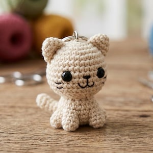 Patrón de ganchillo para llavero de gato en PDF, llavero de mini gatito, tutorial de amigurumi de gato calico a crochet - DIY apto para principiantes