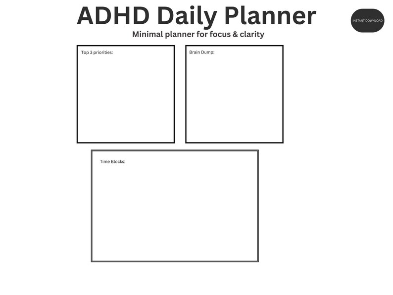 ADHD Daily Planner Printable | Minimalist Focus Planner (instant ...