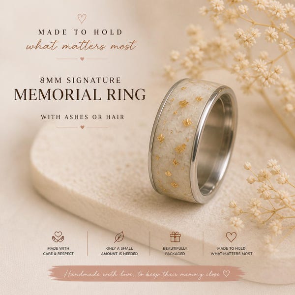 8mm Signature Memorial Ring with Ashes or Hair – Keepsake Jewellery UK