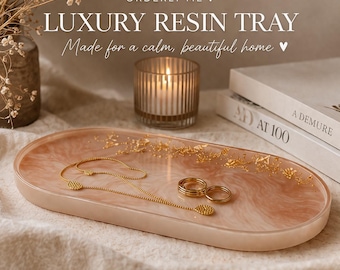 Handmade Neutral Resin Tray with Gold Leaf Detail | Jewelry, Vanity, Coffee Table Decor