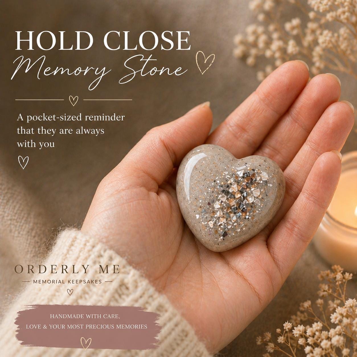Hold Close Memory Stone | Memorial Keepsake | Ashes or Hair Inclusion ...