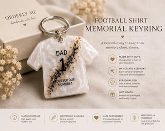 Personalised Football Shirt Memorial Keyring | Resin Ashes Keepsake for Dad, Grandad