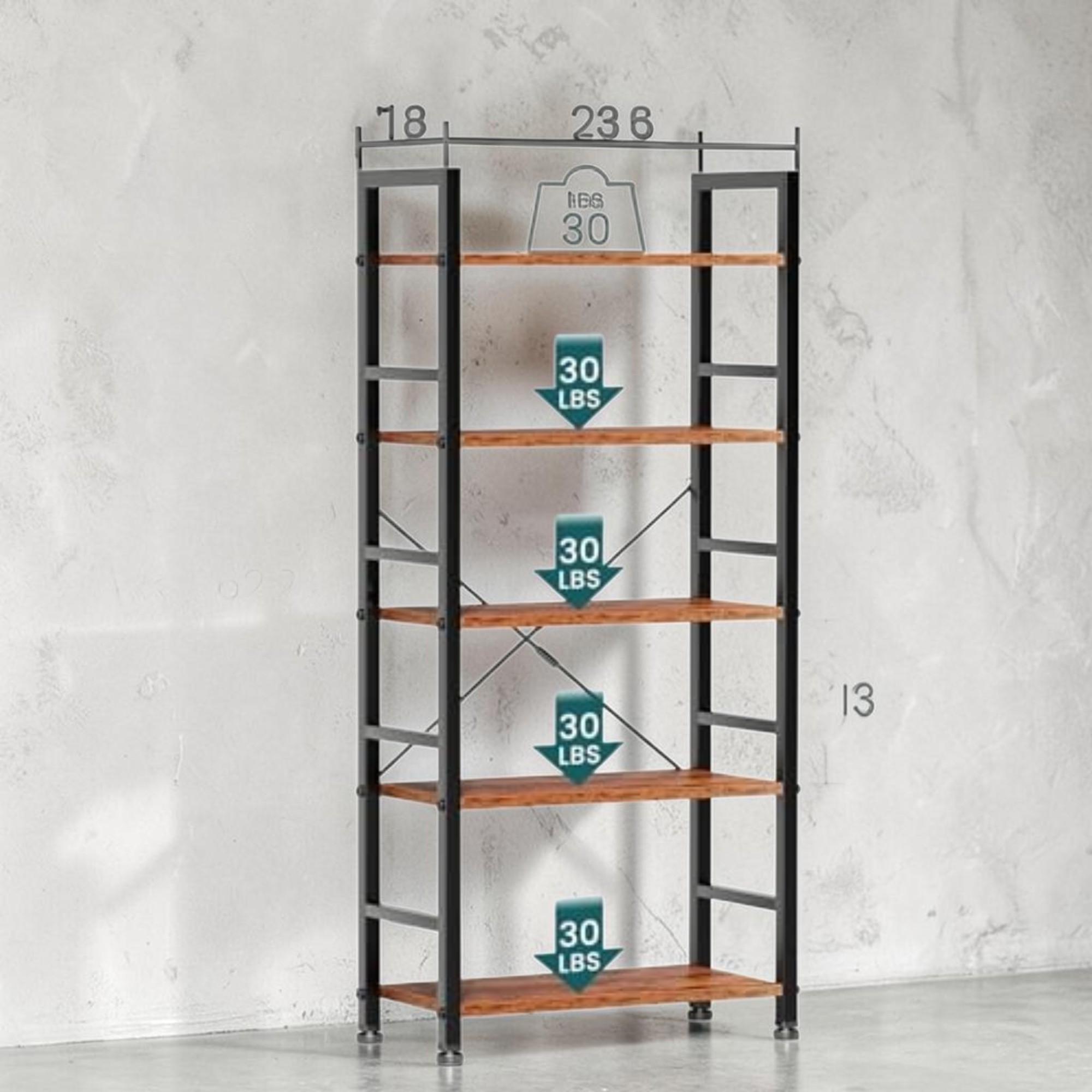 Modern Rustic Wood Bookcase Metal Frame Tall Storage Shelf Industrial ...