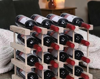 Stackable Wooden Wine Rack Modular Freestanding Bottle Storage Shelf Cabinet