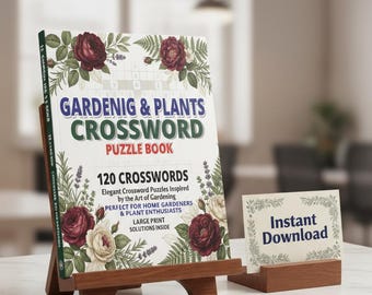 Libro de crucigramas de jardinería / 120 juegos de trivia sobre botánica en letra grande / soluciones incluidas