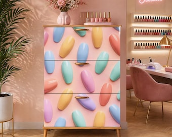 Pastel Nail Art Shoe Cabinet – Modern Storage for Nail Salon Decor | Made in USA Organizer for Nail Lovers | Beauty Studio Furniture