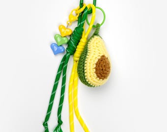 Crochet Avocado Keychain | Heart Beads Bag Charm | Handmade Foodie Gift for Her