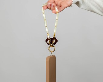 Pearl Cream Phone Charm | Gold Flower Links | Beaded Strap | Elegant Gift for Her