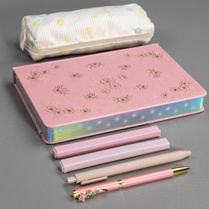 Holographic Journal Gift Set for Women | A5 Dot Grid Notebook, Stationery Box with Pens and Pouch Pink
