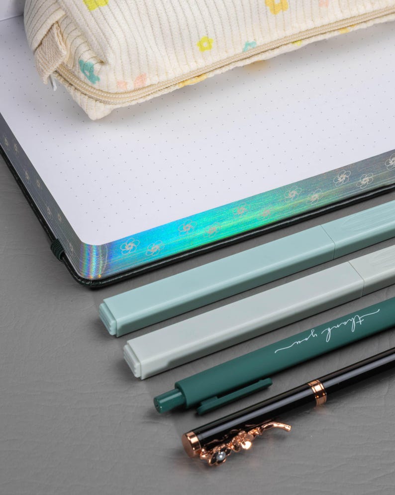Holographic Journal Gift Set for Women | A5 Dot Grid Notebook, Stationery Box with Pens and Pouch image 14