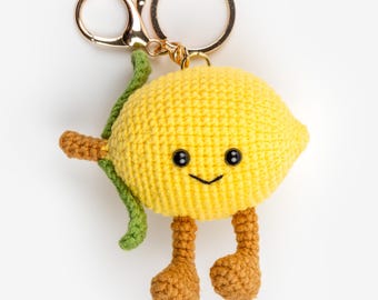 Crochet Lemon Keychain, Amigurumi Lemon Bag Charm, Plush Backpack Zipper Pull, Cute Handmade Kawaii Gift