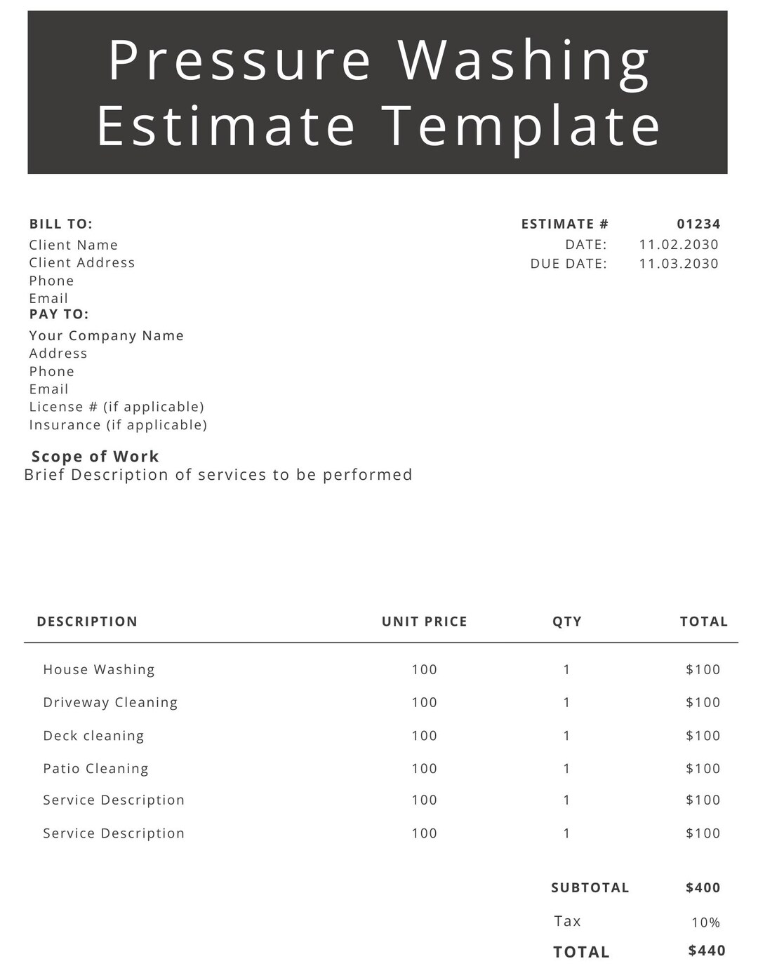 Pressure Washing Estimate Calculatornull