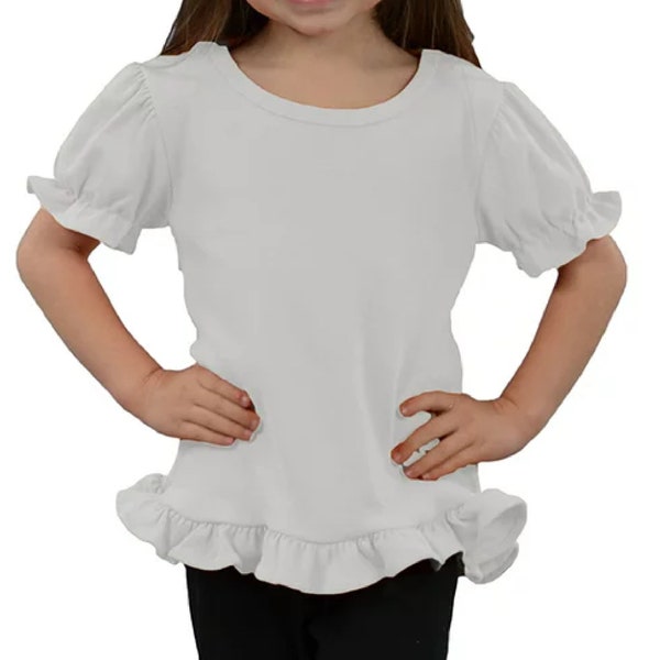 Monag 100% Cotton White Ruffle Girls Girty Shirt Embroider Vinyl Supply Add Name Assorted Sizes