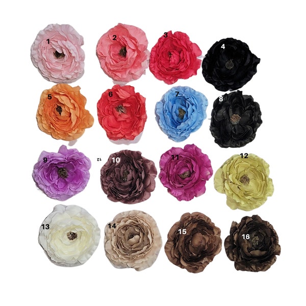 4" Ruffled Ranunculus Fabric Flower-Below Wholesale-Headband Supply Fabric Flowers 4 inches Hat Headband Hair Clip Flower CLOSEOUT .50 each.