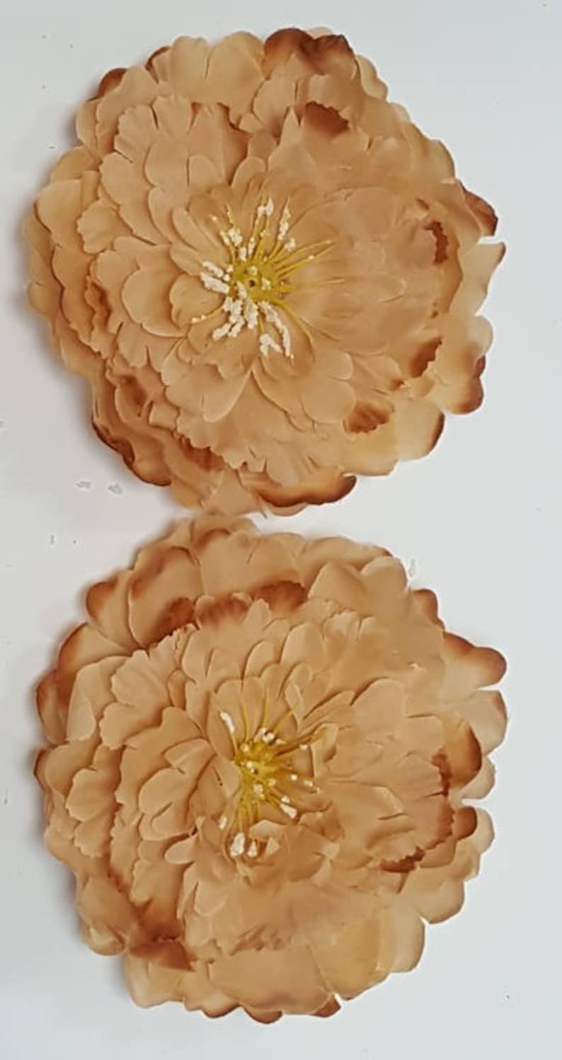 TAN Silk Peony heads Artificial Flower Hair clips for Wedding Hats Headbands 6 inches