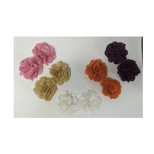 Burlap Small Flower (Set of 4) Linen Flower, Hair Bow Headband Supply, Wholesale, DIY Crafts, Ivory Tan White Pink Plum Orange Burlap Flower