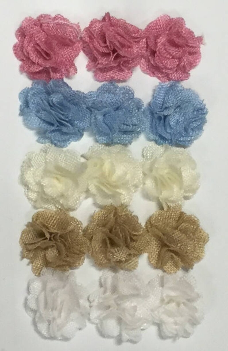 Linen Flower Hair Bow Headband Supply Set of 2 Ivory Tan White Pink Burlap Flower Burlap Small Flower Wholesale DIY Crafts