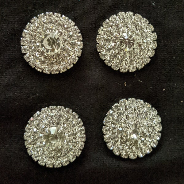 Clear Crystal Cluster Rhinestone Embellishment Brooch Ornate Silver Metal White Rhinestone Set of 4 22mm Round Crystal